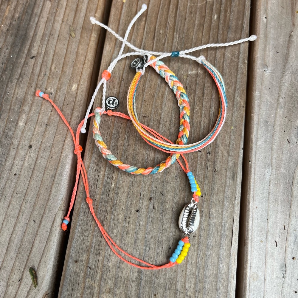 Pura Vida beachy bundle of 2 bracelets and 1 anklet • orange white teal